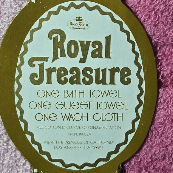 Vintage 1950s Pink Royal Treasure USA Appliqué Flower Towel Set~PInk~New In Box - Picture 5 of 12